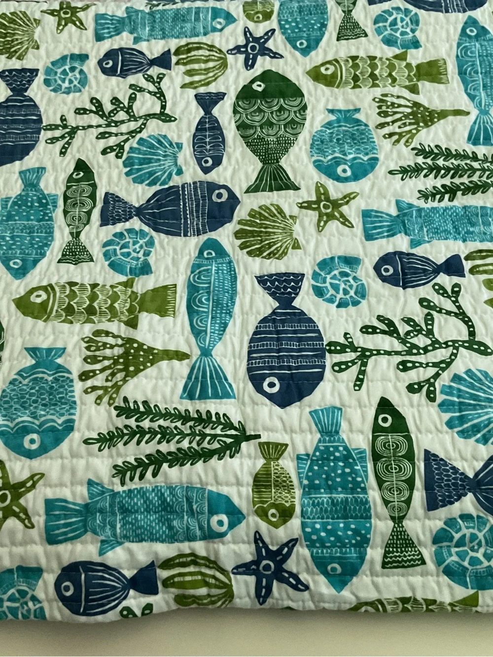 Coastal Fish Quilted Throw in Teal & Green Reversible King
